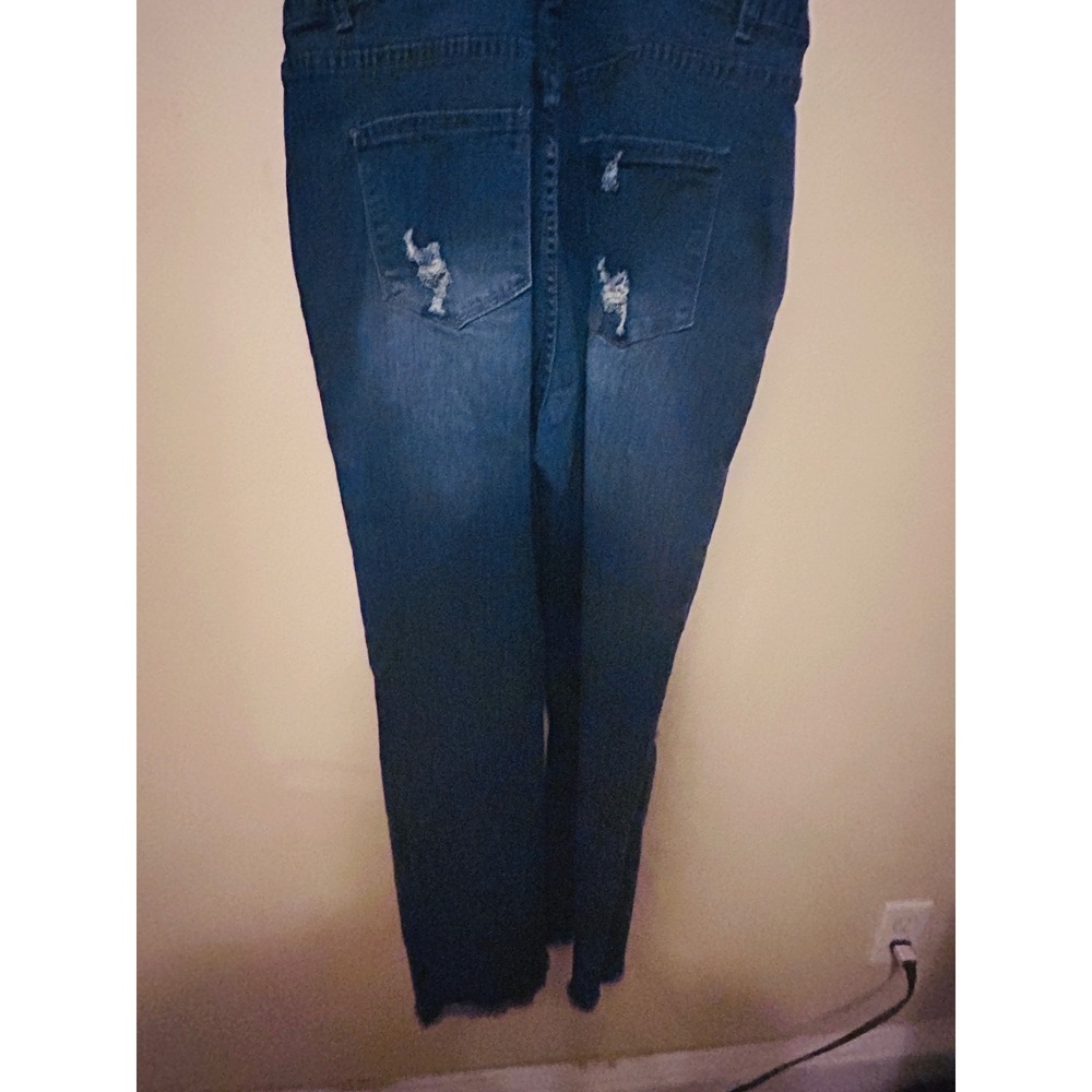 Star Distressed Denim Overalls Women Size Medium Blue Excellent Stretch Bib - Picture 9 of 9